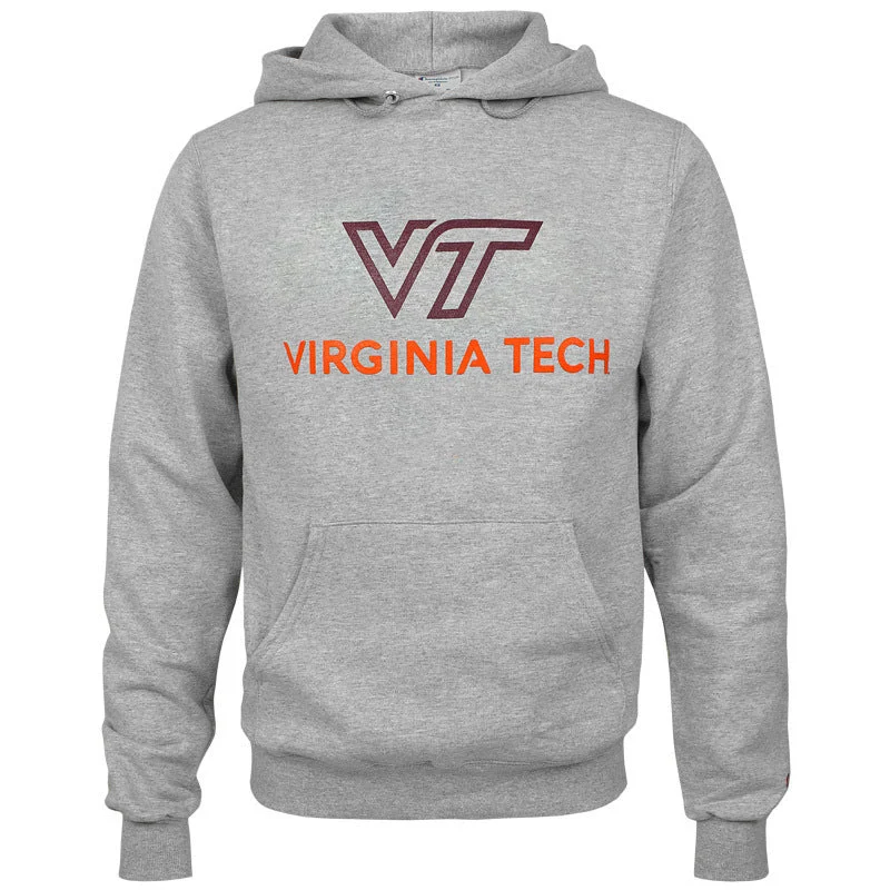 Virginia Tech University Logo Hooded Sweatshirt: Heather Gray by Champion