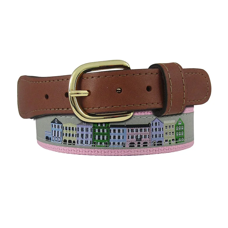 Rainbow Row Ribbon Belt in Grey and Pink