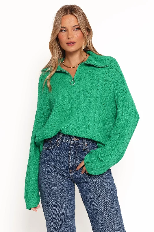 Leon Quarter Zip Cable Knit Sweater - Green