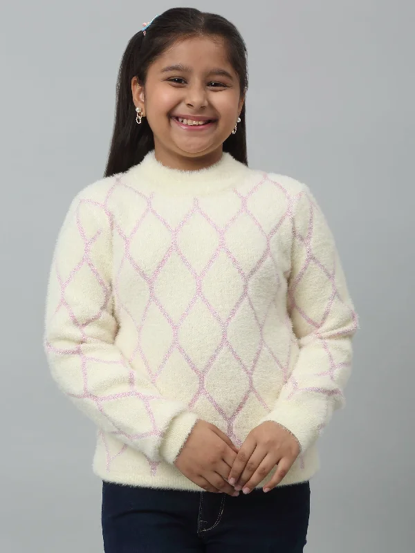 Girls Casual Ivory Full Sleeves  Sweater