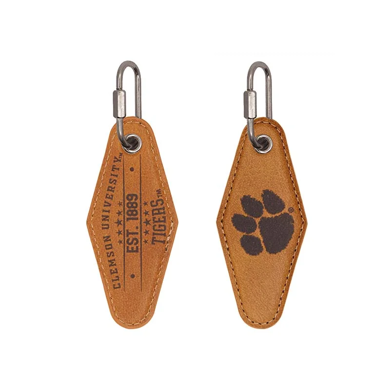 Clemson Tan Leather Diamond Keychain