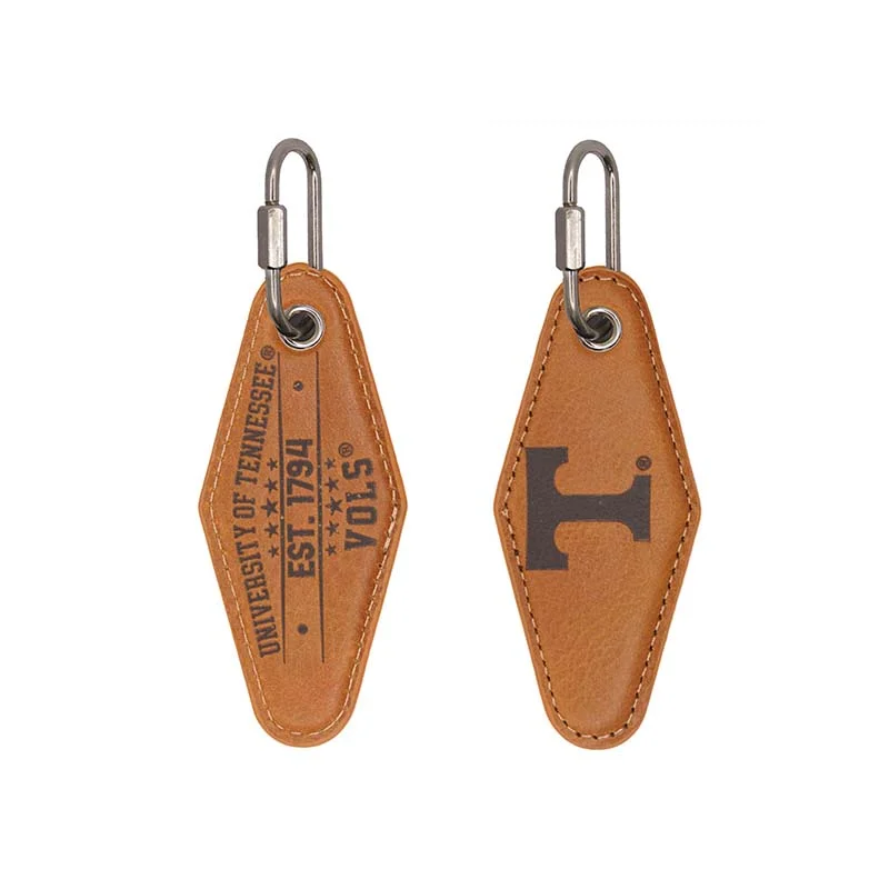 UT Tan Leather Diamond Keychain