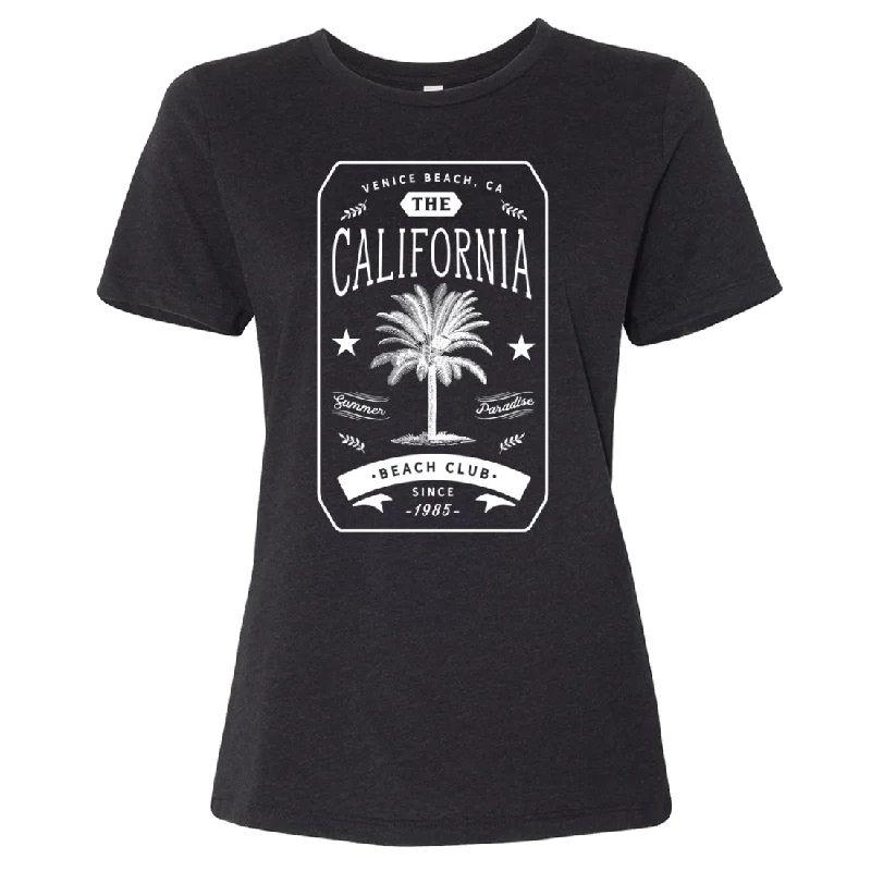 California Beach Club White Print Women's Relaxed Jersey Tee