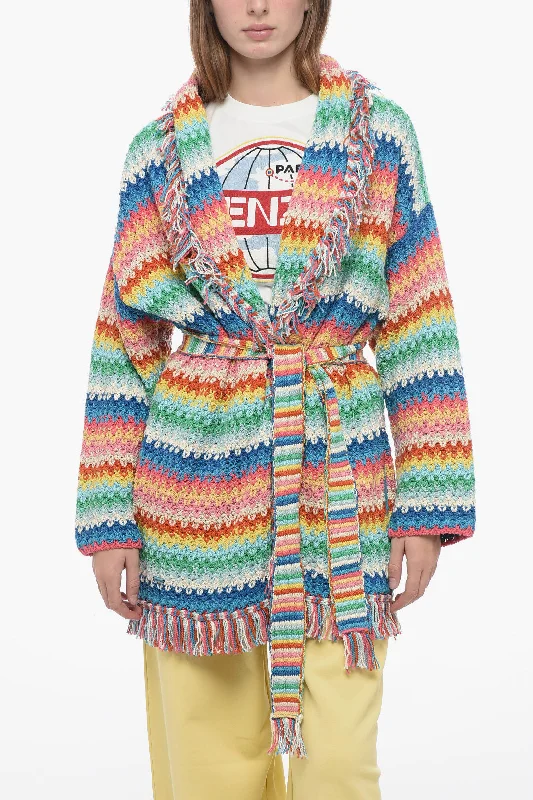 Alanui Knitted RAINBOW Cardigan with Frindge Detailing