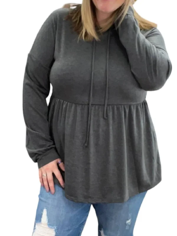 Babydoll Hoodie Sweater In Charcoal