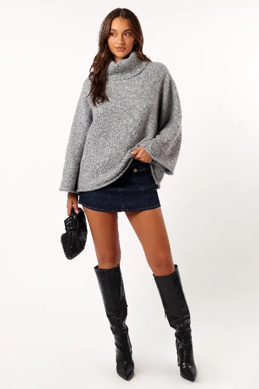 Bindy Cowlneck Knit Sweater - Grey Marle