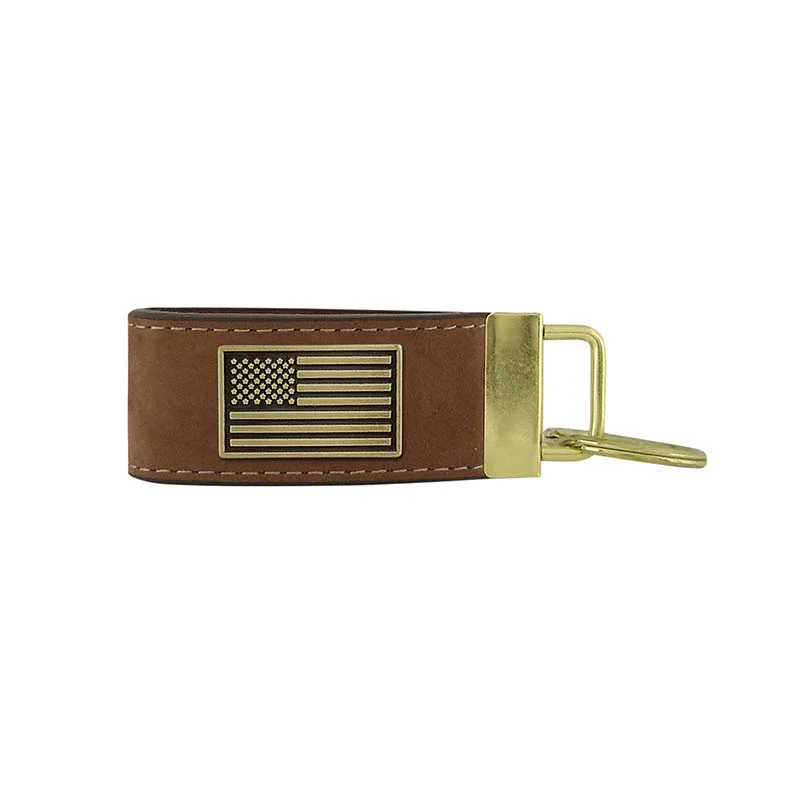 Flag Concho Leather Keychain