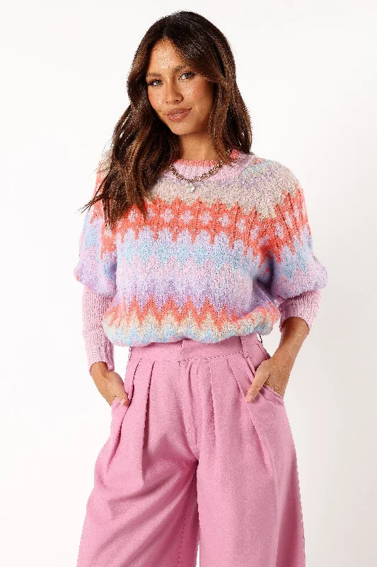 Emerson Fairisle Knit Sweater - Coral Blue