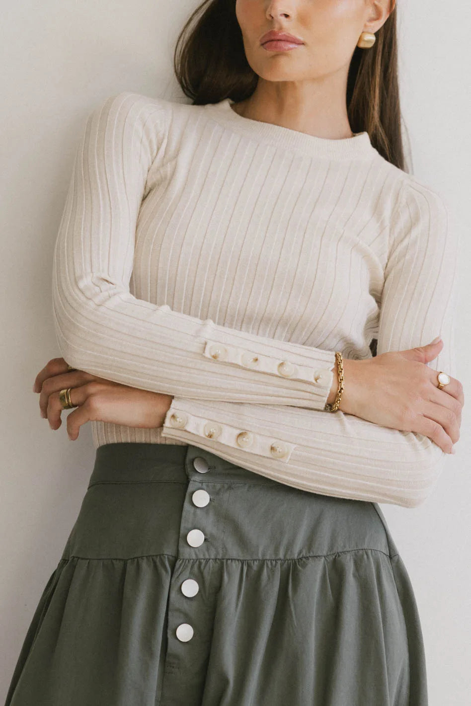 Lonnie Button Sleeve Sweater in Oatmeal - FINAL SALE