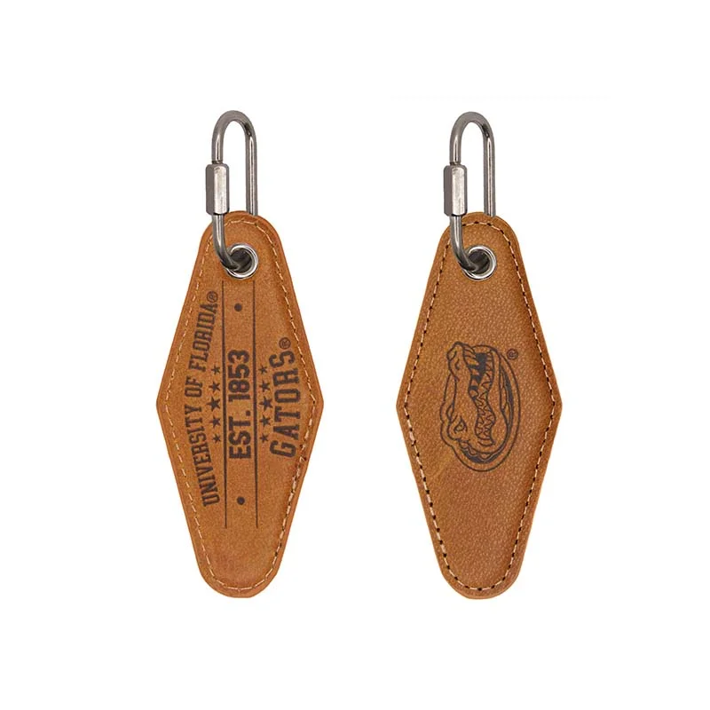 UF Tan Leather Diamond Keychain