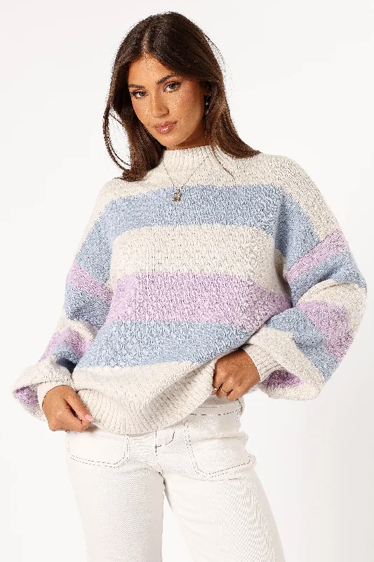 Dani Multi Stripe Knit Sweater - White Light Blue