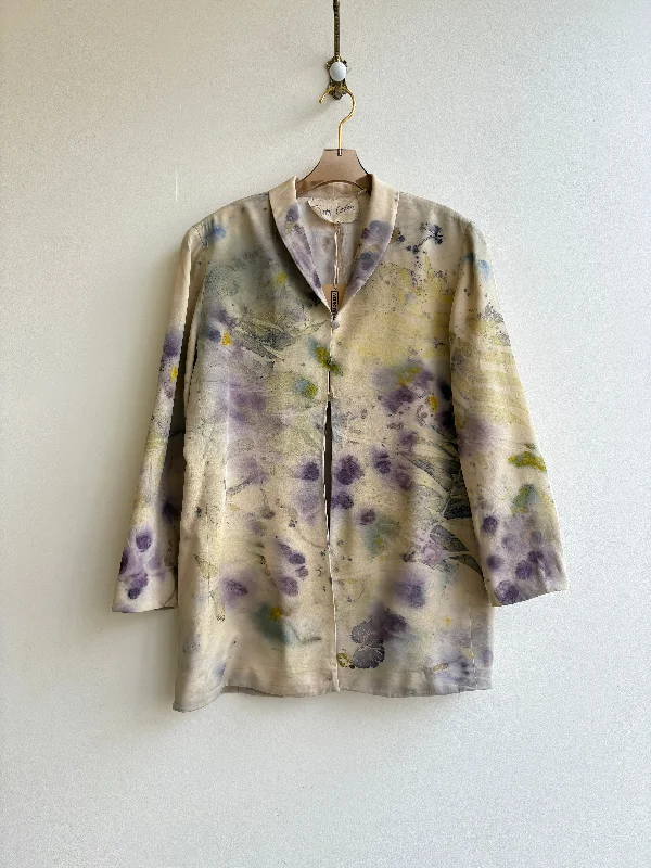 3 Button-Up Front Silk Cream & Purple Blazer (Reworked)