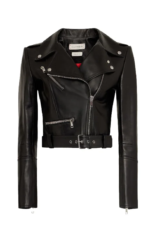 Cropped Biker Jacket - Black