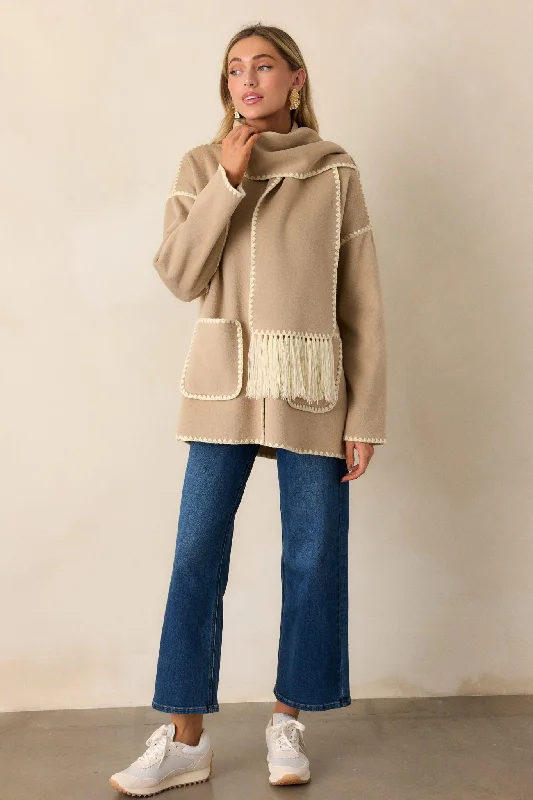 Coming Around Taupe Blanket Stitch Coat