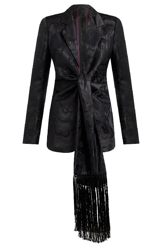 Tie Front Fringe Blazer