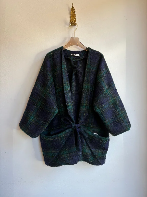 Green & Navy Plaid Wool Blend Chore Jacket