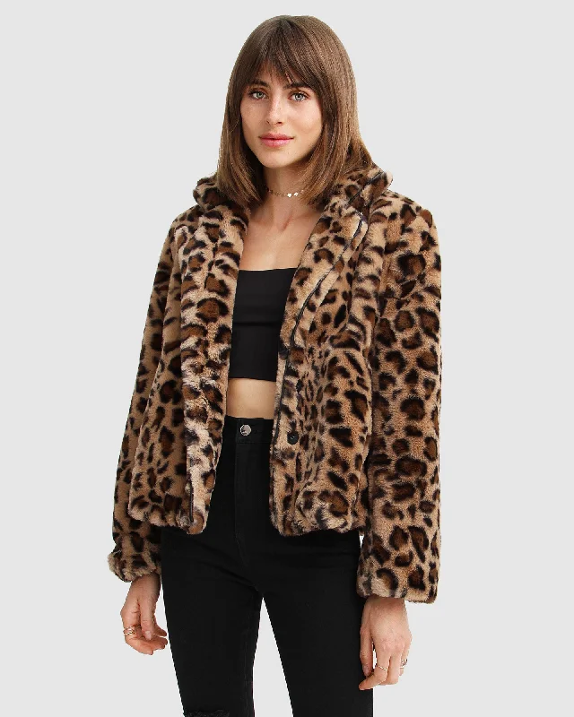 Last Call Leopard Faux Fur Jacket - Brown