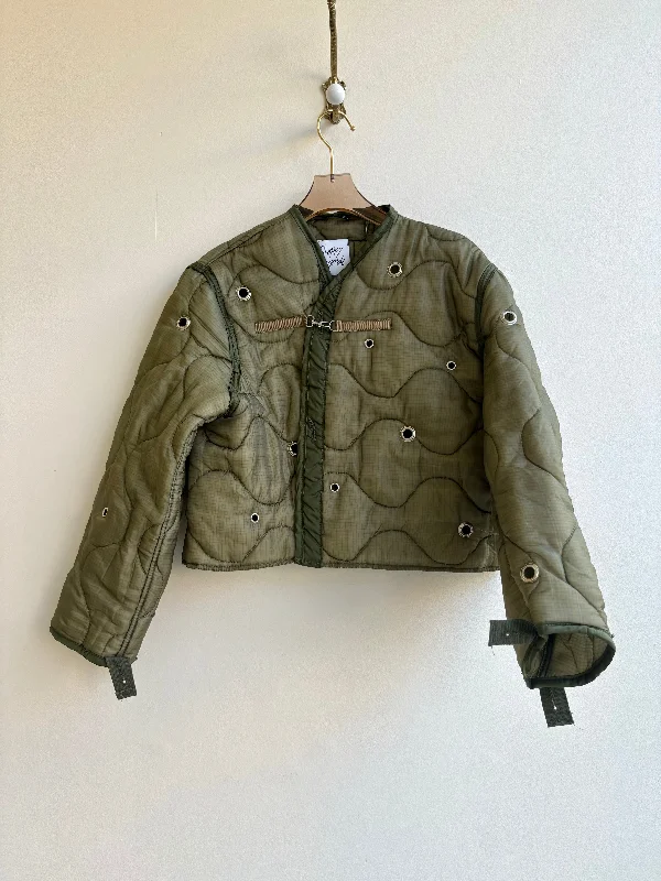 Olive Green Army Liner Quilted Coat w/ Silver Grommets & Clasp (Multiple Sizes)