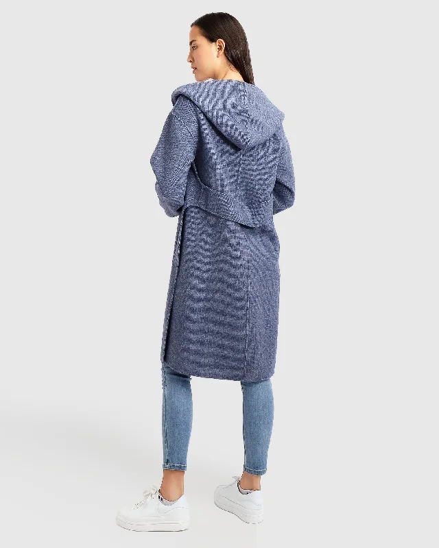 Walk This Way Wool Blend Oversized Coat - Navy Micro Check