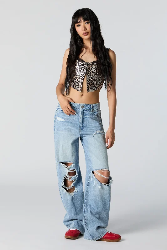 Ultra Distressed High Rise Wide Leg Jean