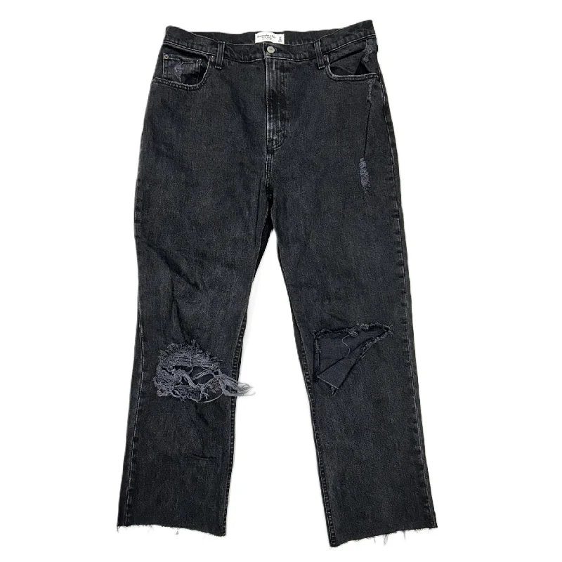 Jeans Straight By Abercrombie And Fitch In Black Denim, Size: 14L