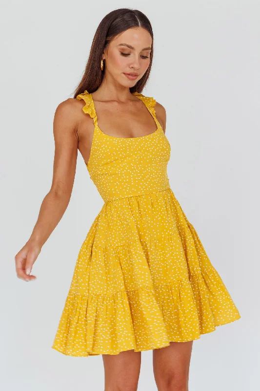 Allegra Fluted Hem Lace-Up Back Dress Yellow