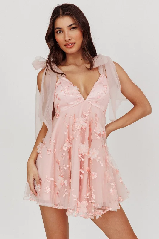 Chantilly Tied Shoulder Mini Dress Pink