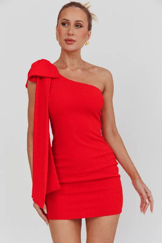 Earned It One Shoulder Bow Mini Dress Red