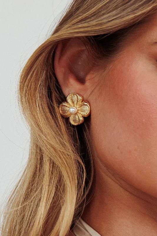 Flower Power Pearl Earrings Gold