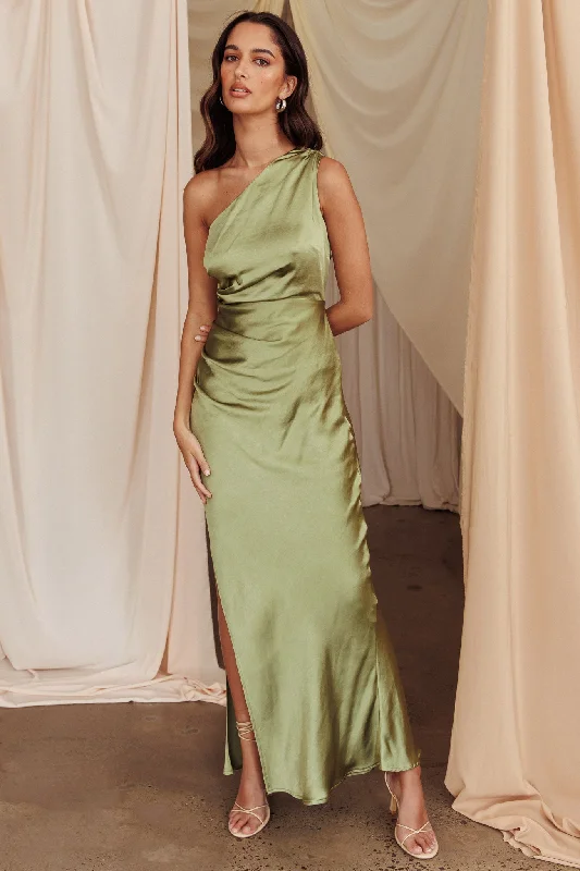 Kamillia One-Shoulder Split Maxi Dress Olive