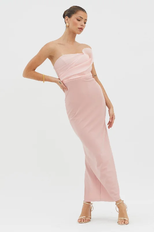 Karaline Strapless Bust Accent Maxi Dress Blush