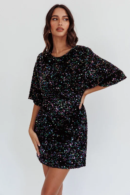 Miramar Backless Sequin Dress Black Multi