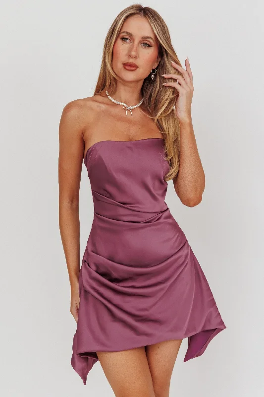 Toni Strapless Ruched Mini Dress Plum