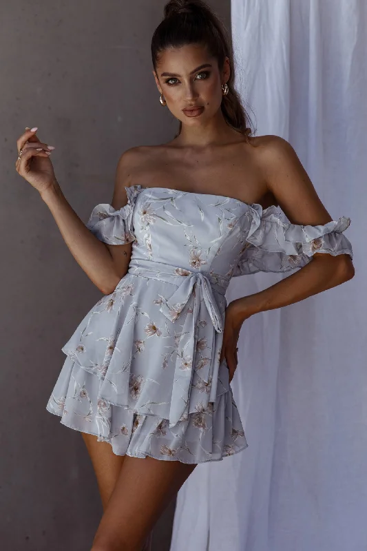 Verona Off-Shoulder Romper Floral Print Blue