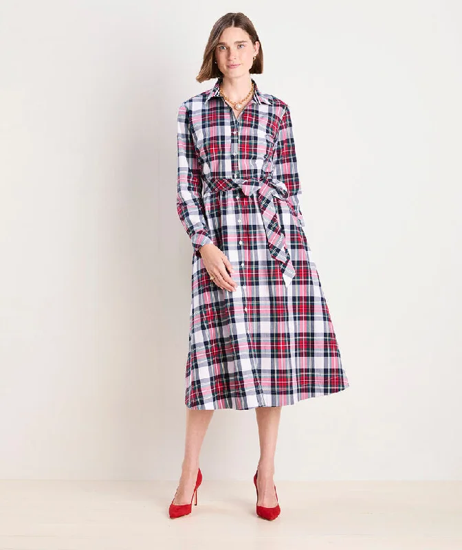 White Cap Plaid Poplin Midi Shirtdress