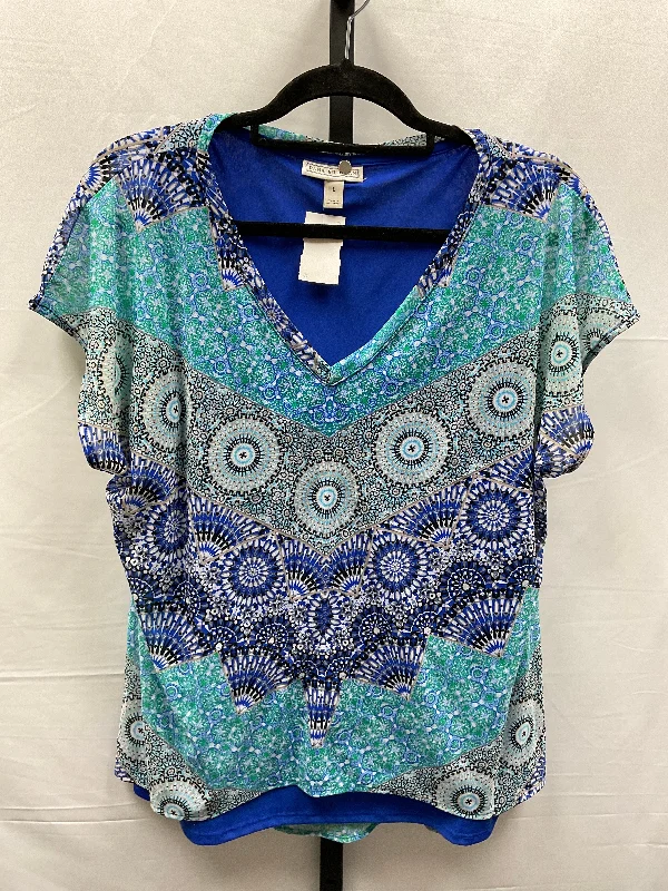 Blue & Green Top Short Sleeve Dana Buchman, Size L