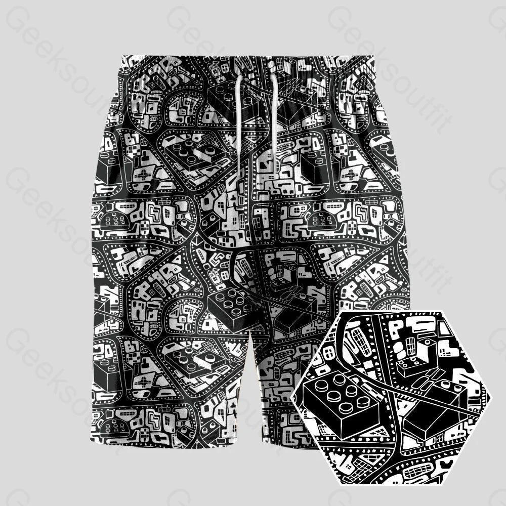 3D Map Lego Black Geeky Drawstring Shorts