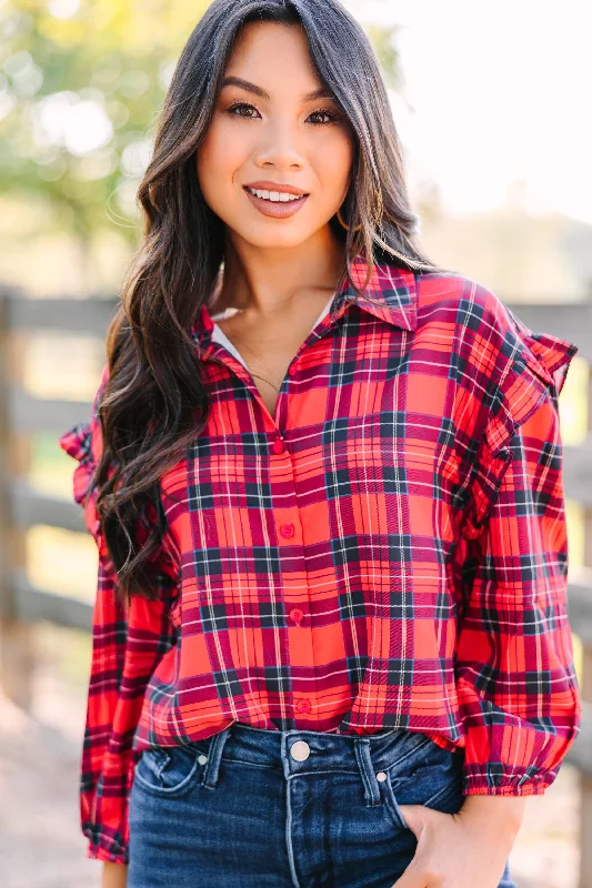 Be Both Red Plaid Ruffled Blouse