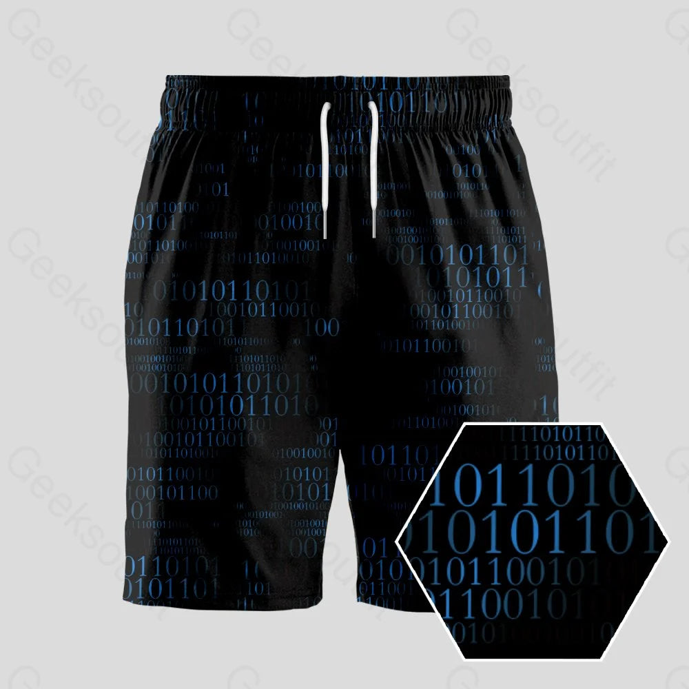 Binary Computer 1s and 0s Black Geeky Drawstring Shorts