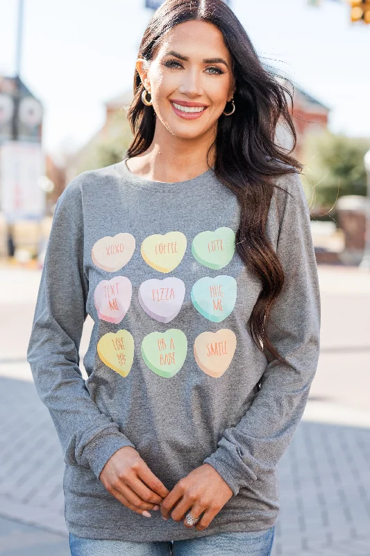 Candy Love Deep Heather Gray Graphic L/S Tee