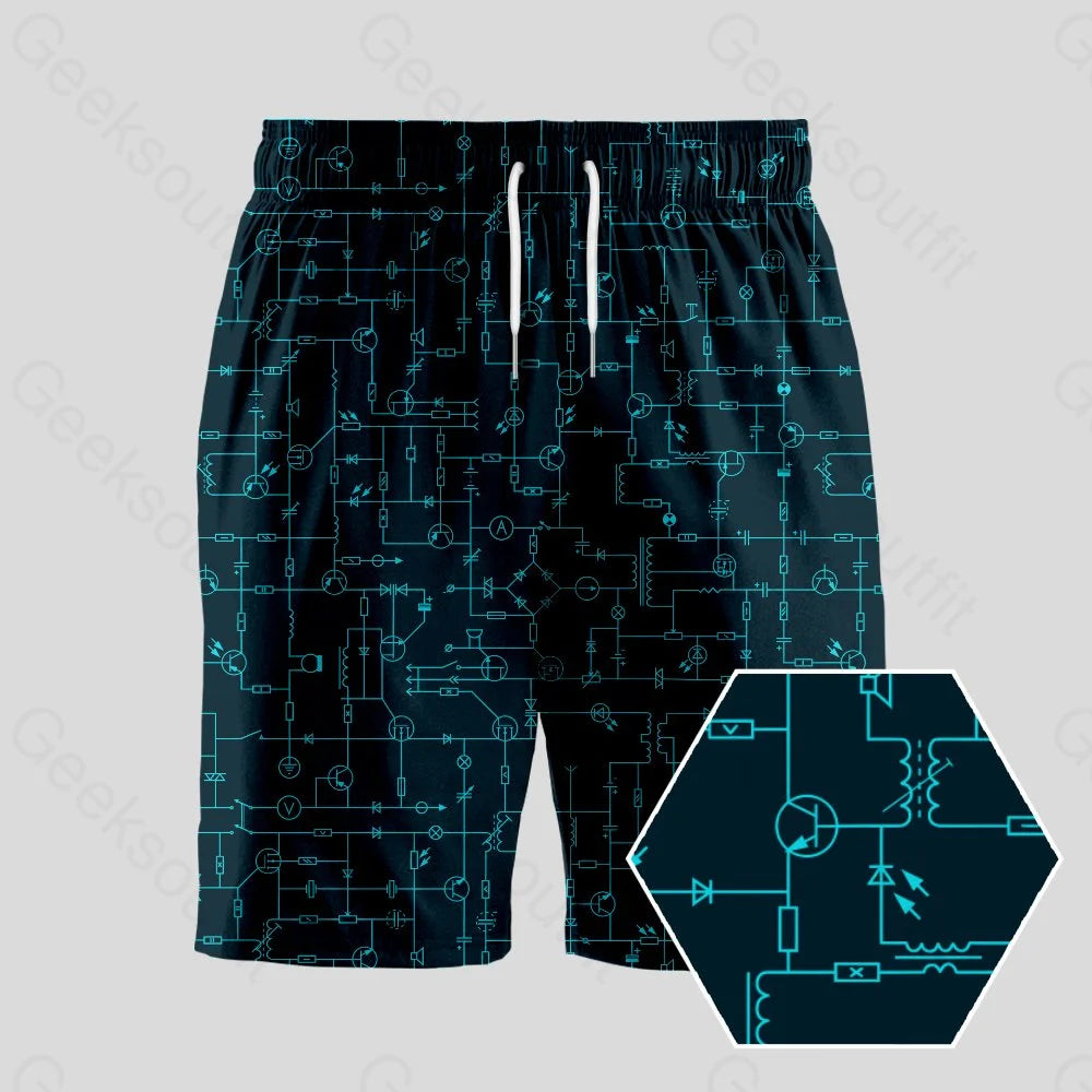 Electronic Components Arrow Dark Blue Geeky Drawstring Shorts