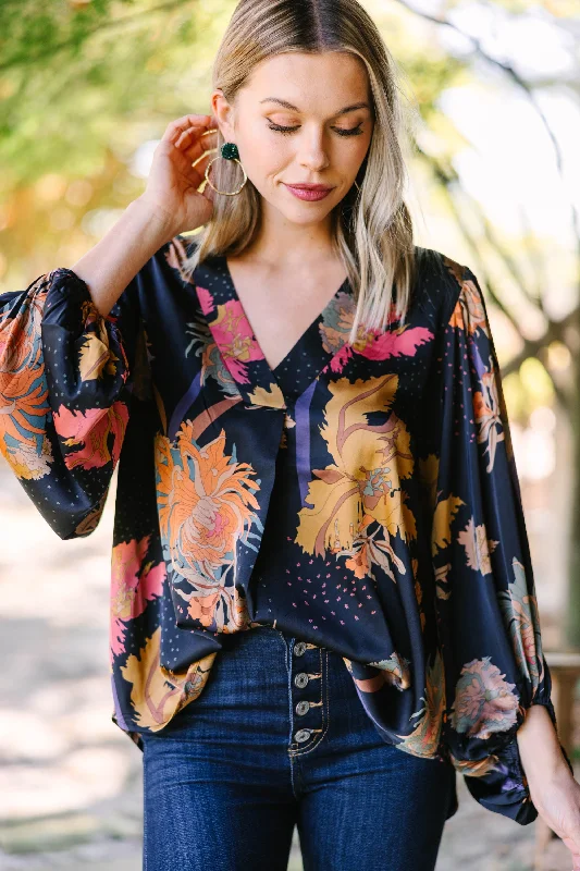 Feeling Fun Black Floral Blouse