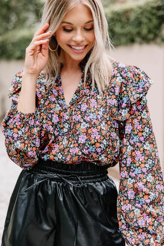 Finding Love Black Ditsy Floral Blouse