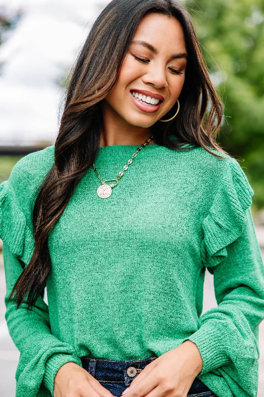 Give Me A Call Emerald Green Ruffled Blouse