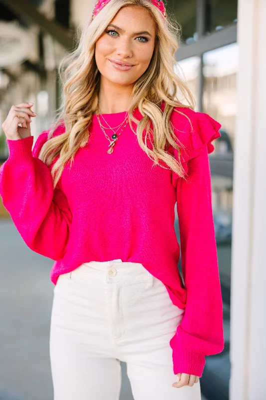 Give Me A Call Hot Pink Ruffled Blouse