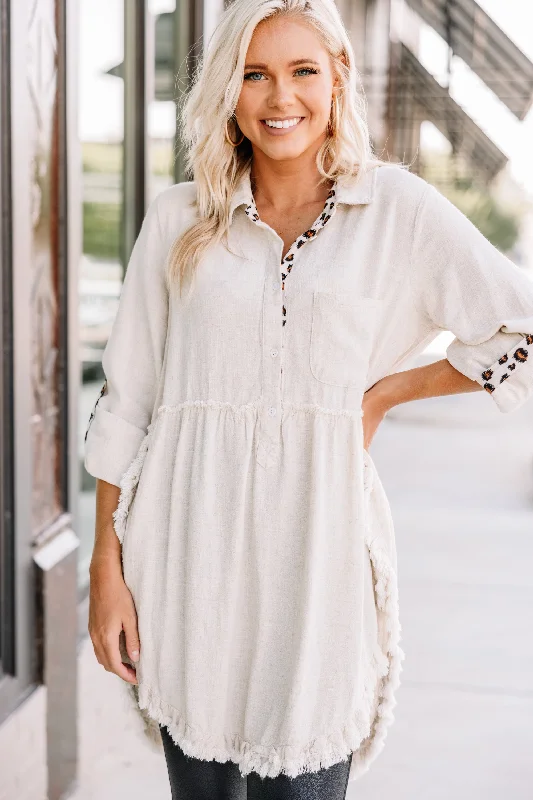 Have Your Attention Oatmeal White Tunic