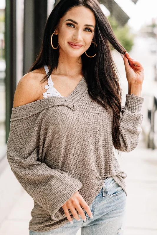 Here For You Mocha Brown Waffle Knit Top