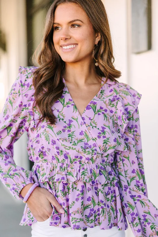 It's Your Day Lavender Purple Ditsy Floral Blouse