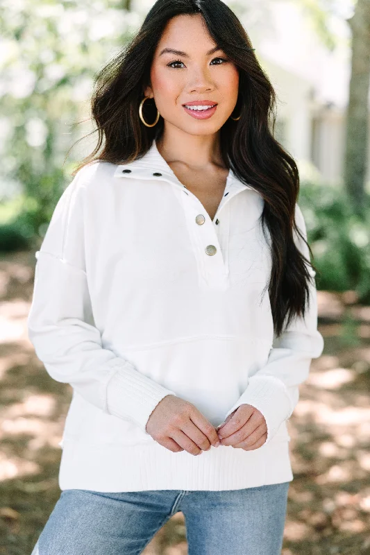 On The Move White Partial Button Down Pullover