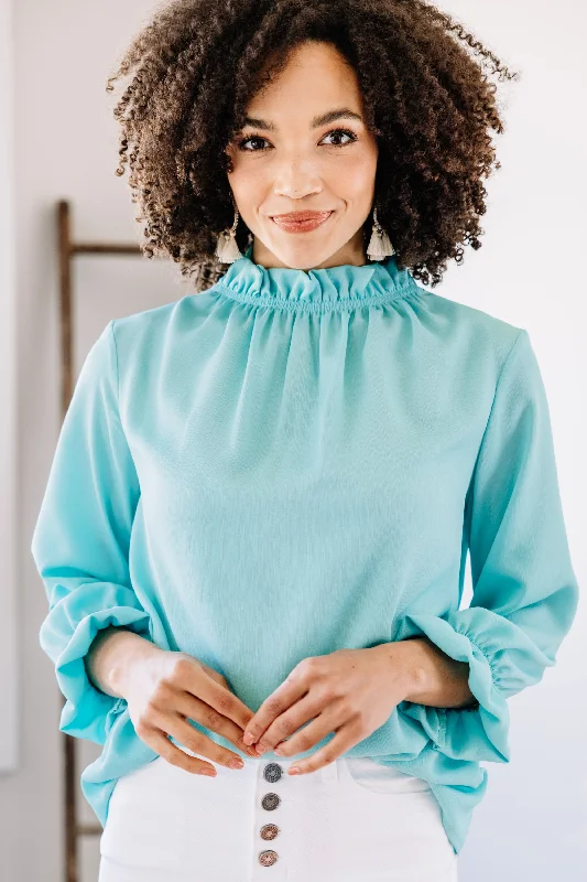 Tried And True Aqua Blue Ruffled Blouse